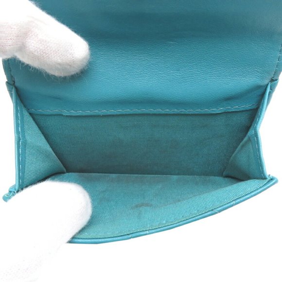 CHANEL Coco Mark Tri-fold Wallet Leather Turquoise Blue ⭐ - Picture 7 of 10